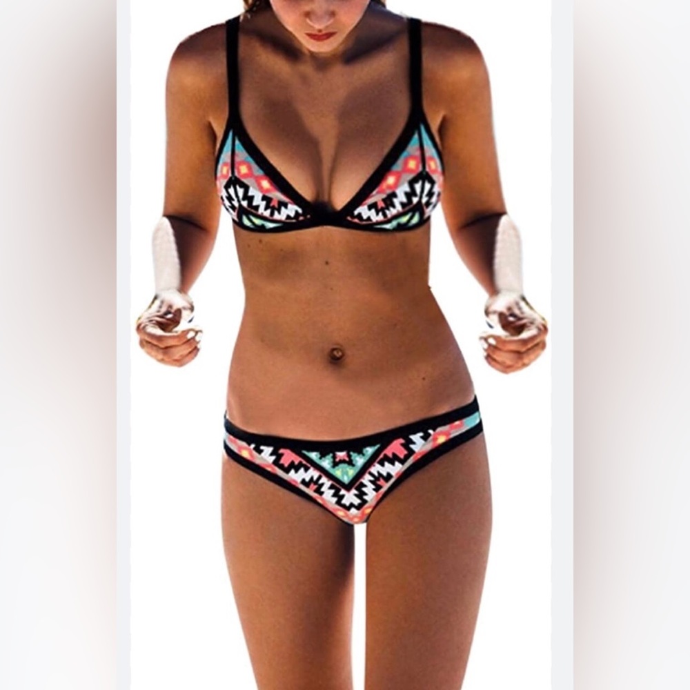 Multicolored aztec print bikini swimwear.